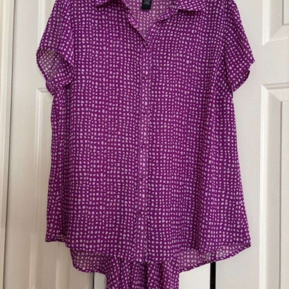 Torrid Purple and White Chiffon Blouse